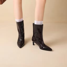 SmallHut New Trend 2027 Women Autumn Winter Split Leather Pattern Ankle Boots Gray Brown Thin Heels Pointed Toe Slip-On Boots