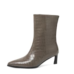 SmallHut New Trend 2027 Women Autumn Winter Split Leather Pattern Ankle Boots Gray Brown Thin Heels Pointed Toe Slip-On Boots
