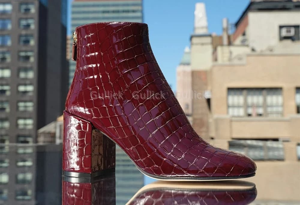 Chunky Heel Round Toe Ankle Booties Back Zipper Burgundy Stone Pattern Handmade 2026 Hot Sale Runway Women Winter Autumn Shoes