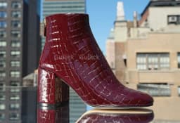 Chunky Heel Round Toe Ankle Booties Back Zipper Burgundy Stone Pattern Handmade 2026 Hot Sale Runway Women Winter Autumn Shoes