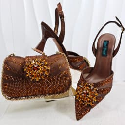 INS Elegant Mature Style Purple Color Party Wedding Pointed Toe Women High Heels and Bag Set Decorated With Colorful Rhinestone