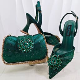 INS Elegant Mature Style Purple Color Party Wedding Pointed Toe Women High Heels and Bag Set Decorated With Colorful Rhinestone