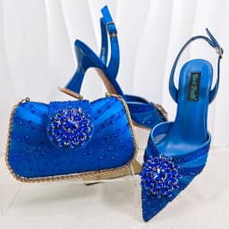 INS Elegant Mature Style Purple Color Party Wedding Pointed Toe Women High Heels and Bag Set Decorated With Colorful Rhinestone