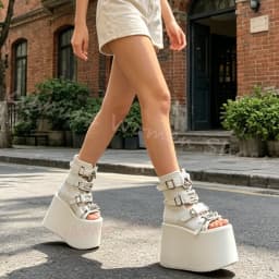 Metal Decor Platform Sandal Ankle Boot Leather Solid Color Belt Buckle Women Shoes Round Toe Height Increasing Luxury Summer New