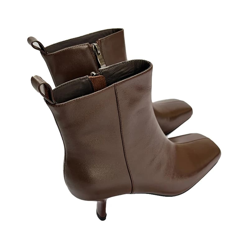 2027 Autumn Winter Trendy New Simple Versatile Sexy Square Toe Slim Heel Side Zipper Women's Genuine Leather Ankle Boots