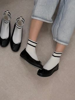 Sweet Bowknot Elastic Sock Boots Women's Genuine Leather Ballet Flat Shoes Patchwork Round Head Low Heel Mary Jane Single Shoes