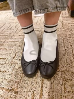 Sweet Bowknot Elastic Sock Boots Women's Genuine Leather Ballet Flat Shoes Patchwork Round Head Low Heel Mary Jane Single Shoes