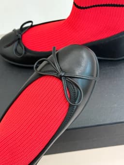 Sweet Bowknot Elastic Sock Boots Women's Genuine Leather Ballet Flat Shoes Patchwork Round Head Low Heel Mary Jane Single Shoes