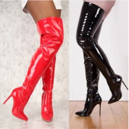 Elastic Thigh High Boots Women Red Thin Heels Over-the-knee Boot Sexy Zipper Nightclub Dance Ladies Long Latex Shoes Big Size 45