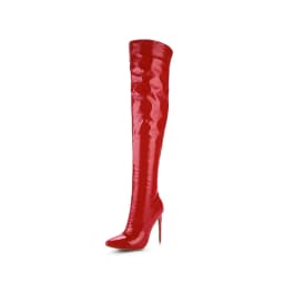 Elastic Thigh High Boots Women Red Thin Heels Over-the-knee Boot Sexy Zipper Nightclub Dance Ladies Long Latex Shoes Big Size 45