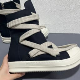 Brand Men Sneakers Jumbo Laces Black Canvas Casual Shoes Pentagram Luxury Designer High Top Shoe Women Zipper Flat Ankle Boots