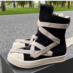 Brand Men Sneakers Jumbo Laces Black Canvas Casual Shoes Pentagram Luxury Designer High Top Shoe Women Zipper Flat Ankle Boots
