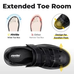 FitVille Men'S Extra Wide Leather Open Toe Sports Sandals, Orthopedic Diabetic Non Slip Support Sandals For Summer Outdoor