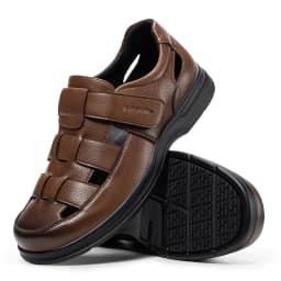 FitVille Men'S Extra Wide Leather Open Toe Sports Sandals, Orthopedic Diabetic Non Slip Support Sandals For Summer Outdoor
