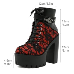 Gdgydh Gothic Vintage Lace Red High Heel Ankle Boots with Platform Sole Ankle Strap Women Boots for Dressy Occasions Cosplay
