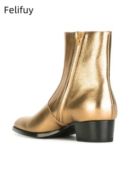 Gold Silver High Heels Men's Ankle Boots Luxury Genuine Leather Winter Cow Suede Brown Wedding Party Social Boots Man Dress Shoe