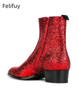 Gold Silver High Heels Men's Ankle Boots Luxury Genuine Leather Winter Cow Suede Brown Wedding Party Social Boots Man Dress Shoe