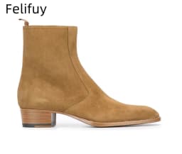 Gold Silver High Heels Men's Ankle Boots Luxury Genuine Leather Winter Cow Suede Brown Wedding Party Social Boots Man Dress Shoe