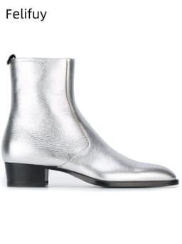Gold Silver High Heels Men's Ankle Boots Luxury Genuine Leather Winter Cow Suede Brown Wedding Party Social Boots Man Dress Shoe