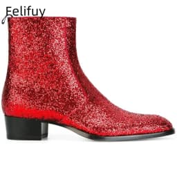 Gold Silver High Heels Men's Ankle Boots Luxury Genuine Leather Winter Cow Suede Brown Wedding Party Social Boots Man Dress Shoe