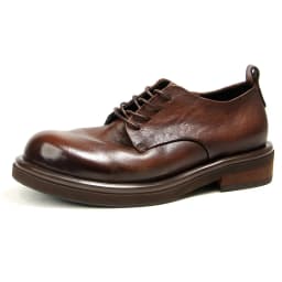 Men's British Style Vintage Leather Shoes | Hand-Rubbed Top Grain Cowhide Oxfords | Washed Round Toe Casual Dress Footwear