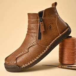 New Mens Genuine Leather Shoes Luxury Slip on Shoe Handmade Ankle Boots Comfortable Winter Fashion Mid Cut Handmade Zipper Shoes