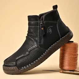 New Mens Genuine Leather Shoes Luxury Slip on Shoe Handmade Ankle Boots Comfortable Winter Fashion Mid Cut Handmade Zipper Shoes
