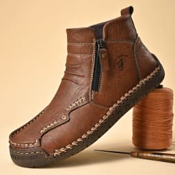 New Mens Genuine Leather Shoes Luxury Slip on Shoe Handmade Ankle Boots Comfortable Winter Fashion Mid Cut Handmade Zipper Shoes