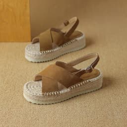 Petite Feet Women Espadrilles T-Strap Sandals Lady Platform Black Khaki Cow Suede Open Toe Dress Shoes Plus Size 43 SmallHut-908