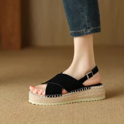 Petite Feet Women Espadrilles T-Strap Sandals Lady Platform Black Khaki Cow Suede Open Toe Dress Shoes Plus Size 43 SmallHut-908