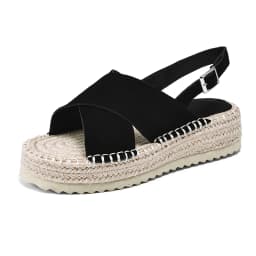 Petite Feet Women Espadrilles T-Strap Sandals Lady Platform Black Khaki Cow Suede Open Toe Dress Shoes Plus Size 43 SmallHut-908