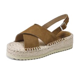 Petite Feet Women Espadrilles T-Strap Sandals Lady Platform Black Khaki Cow Suede Open Toe Dress Shoes Plus Size 43 SmallHut-908