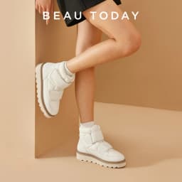BEAUTODAY Ankle Boots Women Down Fabric Round Toe Solid Color Platform Hook and Loop Non-slip Winter Snow Boots Handmade 08064