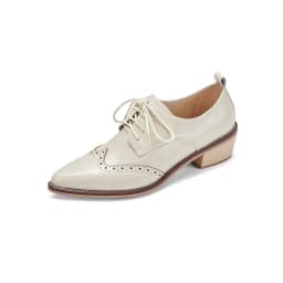 2025 Women's European and American New Spring and Autumn Pointed Leather Lace up Middle Heel Retro Blake Lefu Single Shoes