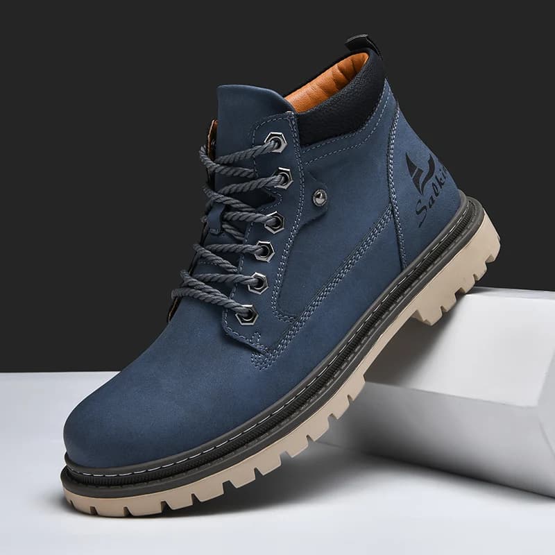 Large Size Handmade Men's Boots, Fashionable Ankle Boots, Retro Lace-Up High-Top Boots, Winter Leather Shoes, Autumn Outdoor Hiking Boots, Sneakers, Hombres, Botas High-Top Shoes, Non-Slip