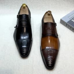 Men's Handmade Brown Monk Shoes Double Buckle Genuine Cow Leather Luxury Wedding Business Formal Basic Men's Footwear