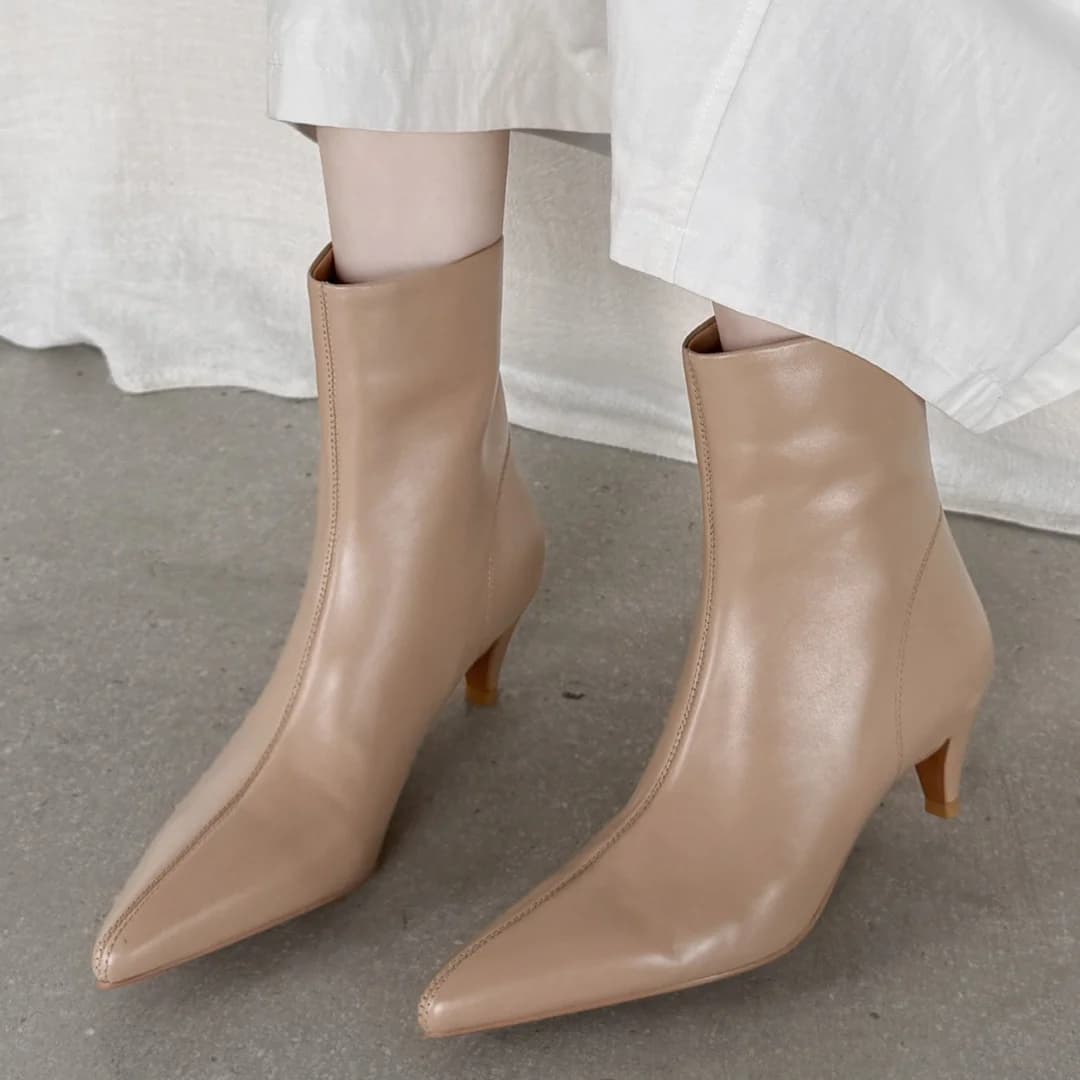 Women's cow leather pointed toe back zip autumn ankle boots elegant ladies 5.5cm thin high heel daily slim dress short booties