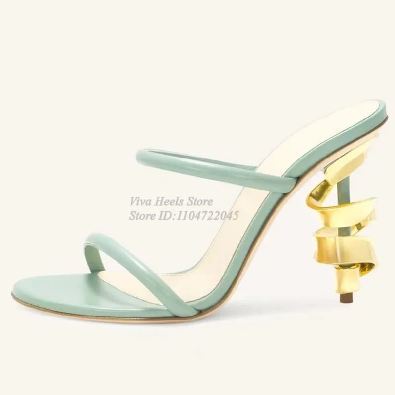 2026 Summer New in Strange Stuyle Metal Heeled Sandals Open Toe Leather Black/Pink High Heels Slippers Big Size Party Shoes