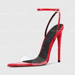 European and American Sexy Champagne Colored High Heels New Pointed Toe Open Toe Straight Buckle Sandals Women's Plus Size Shoes