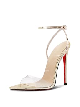 European and American Sexy Champagne Colored High Heels New Pointed Toe Open Toe Straight Buckle Sandals Women's Plus Size Shoes