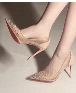 Summer New Lace Mesh Breathable High Heels Women's Fine Heels Sexy Bare Color Pointed Single Shoes Water Diamond Wedding Shoes