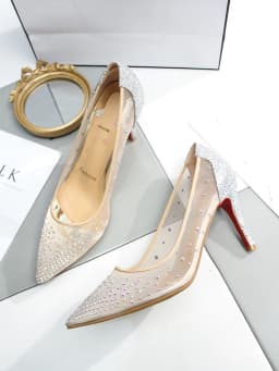 Summer New Lace Mesh Breathable High Heels Women's Fine Heels Sexy Bare Color Pointed Single Shoes Water Diamond Wedding Shoes