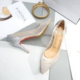 Summer New Lace Mesh Breathable High Heels Women's Fine Heels Sexy Bare Color Pointed Single Shoes Water Diamond Wedding Shoes