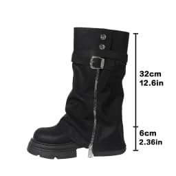 Women's High-Heeled Pants Boots Spring and Autumn New Fashion Single-Lined Boots Round Toe Chunky Heel Mid-Calf Large Size