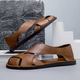 Men Summer Genuine Leather Sandals Youth Beach Lightweight Breathable Slippers Men's Sandal Low Top Mens Shoes