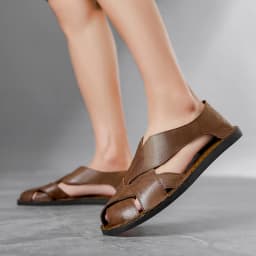 Men Summer Genuine Leather Sandals Youth Beach Lightweight Breathable Slippers Men's Sandal Low Top Mens Shoes