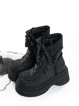 Night Visitor Gururu Original Subcultural Flip Up Round Head Gothic Cross Thick Bottom Short Boots Sweet Girl Short Boots