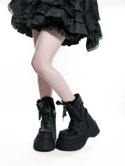 Night Visitor Gururu Original Subcultural Flip Up Round Head Gothic Cross Thick Bottom Short Boots Sweet Girl Short Boots