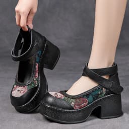 ZXRYXGS Top Layer Cowhide Splicing Embroidery Flowers Women Fashionable Pumps 2026 Elegant Comfortable High Heels Trendy Shoes