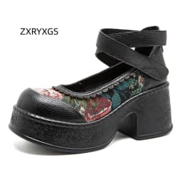 ZXRYXGS Top Layer Cowhide Splicing Embroidery Flowers Women Fashionable Pumps 2026 Elegant Comfortable High Heels Trendy Shoes